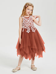 Tea Length Tulle Junior Bridesmaid Dresses Rust
