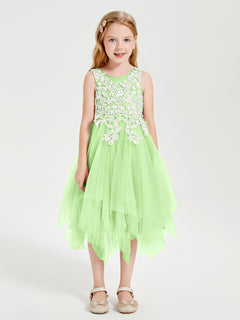 Tea Length Tulle Junior Bridesmaid Dresses Sage