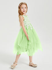 Tea Length Tulle Junior Bridesmaid Dresses Sage