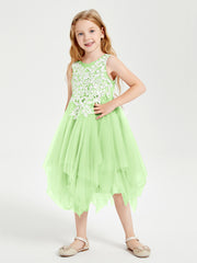 Tea Length Tulle Junior Bridesmaid Dresses Sage
