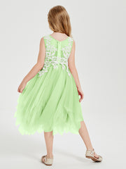 Tea Length Tulle Junior Bridesmaid Dresses Sage