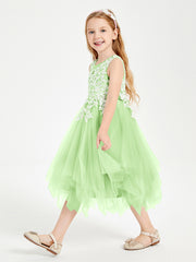 Tea Length Tulle Junior Bridesmaid Dresses Sage