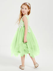 Tea Length Tulle Junior Bridesmaid Dresses Sage