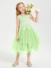 Tea Length Tulle Junior Bridesmaid Dresses Sage