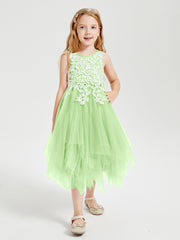 Tea Length Tulle Junior Bridesmaid Dresses Sage