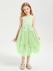 Tea Length Tulle Junior Bridesmaid Dresses Sage