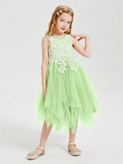 Tea Length Tulle Junior Bridesmaid Dresses Sage