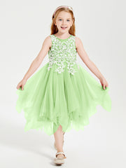 Tea Length Tulle Junior Bridesmaid Dresses Sage