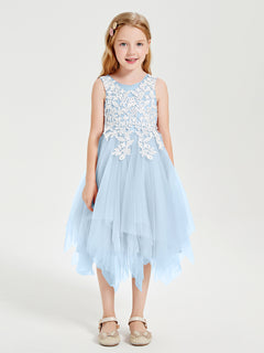 Tea Length Tulle Junior Bridesmaid Dresses Sky Blue