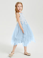 Tea Length Tulle Junior Bridesmaid Dresses Sky Blue