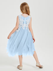 Tea Length Tulle Junior Bridesmaid Dresses Sky Blue