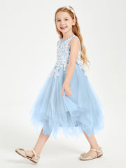 Tea Length Tulle Junior Bridesmaid Dresses Sky Blue