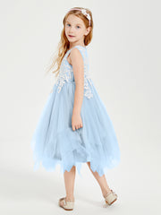 Tea Length Tulle Junior Bridesmaid Dresses Sky Blue