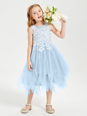 Tea Length Tulle Junior Bridesmaid Dresses Sky Blue