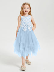 Tea Length Tulle Junior Bridesmaid Dresses Sky Blue