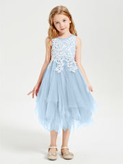 Tea Length Tulle Junior Bridesmaid Dresses Sky Blue