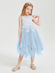 Tea Length Tulle Junior Bridesmaid Dresses Sky Blue