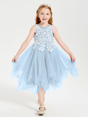 Tea Length Tulle Junior Bridesmaid Dresses Sky Blue