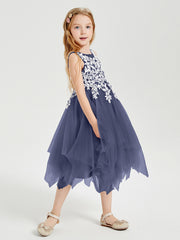 Tea Length Tulle Junior Bridesmaid Dresses Stormy