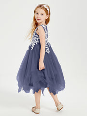 Tea Length Tulle Junior Bridesmaid Dresses Stormy