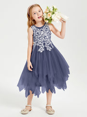 Tea Length Tulle Junior Bridesmaid Dresses Stormy