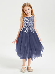 Tea Length Tulle Junior Bridesmaid Dresses Stormy