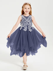 Tea Length Tulle Junior Bridesmaid Dresses Stormy
