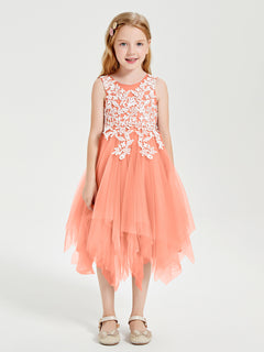 Tea Length Tulle Junior Bridesmaid Dresses Sunset