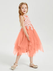 Tea Length Tulle Junior Bridesmaid Dresses Sunset