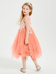 Tea Length Tulle Junior Bridesmaid Dresses Sunset