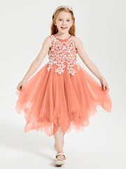 Tea Length Tulle Junior Bridesmaid Dresses Sunset