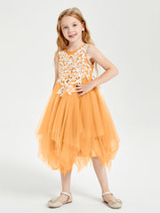 Tea Length Tulle Junior Bridesmaid Dresses Tangerine