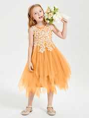 Tea Length Tulle Junior Bridesmaid Dresses Tangerine