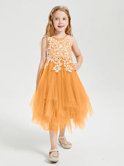 Tea Length Tulle Junior Bridesmaid Dresses Tangerine