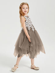 Tea Length Tulle Junior Bridesmaid Dresses Taupe