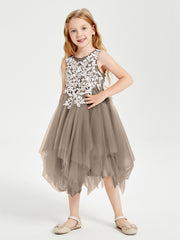 Tea Length Tulle Junior Bridesmaid Dresses Taupe
