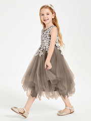 Tea Length Tulle Junior Bridesmaid Dresses Taupe