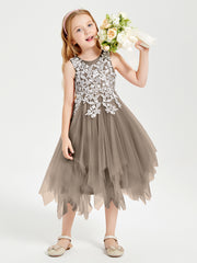 Tea Length Tulle Junior Bridesmaid Dresses Taupe