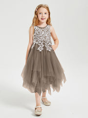 Tea Length Tulle Junior Bridesmaid Dresses Taupe