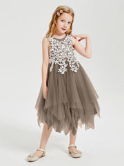 Tea Length Tulle Junior Bridesmaid Dresses Taupe