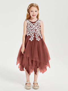 Tea Length Tulle Junior Bridesmaid Dresses Terracotta