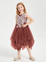 Tea Length Tulle Junior Bridesmaid Dresses Terracotta