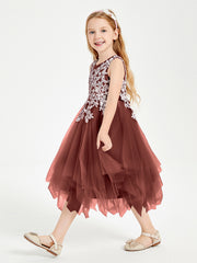 Tea Length Tulle Junior Bridesmaid Dresses Terracotta
