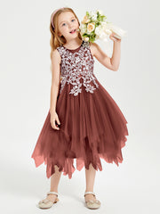Tea Length Tulle Junior Bridesmaid Dresses Terracotta
