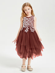 Tea Length Tulle Junior Bridesmaid Dresses Terracotta