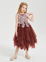 Tea Length Tulle Junior Bridesmaid Dresses Terracotta