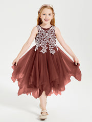 Tea Length Tulle Junior Bridesmaid Dresses Terracotta