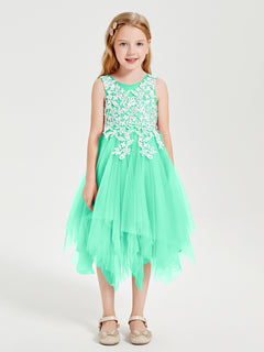 Tea Length Tulle Junior Bridesmaid Dresses Turquoise