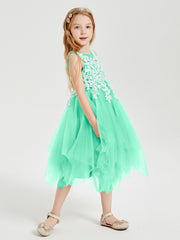 Tea Length Tulle Junior Bridesmaid Dresses Turquoise