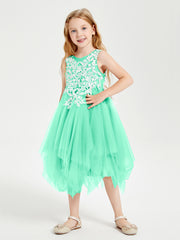 Tea Length Tulle Junior Bridesmaid Dresses Turquoise